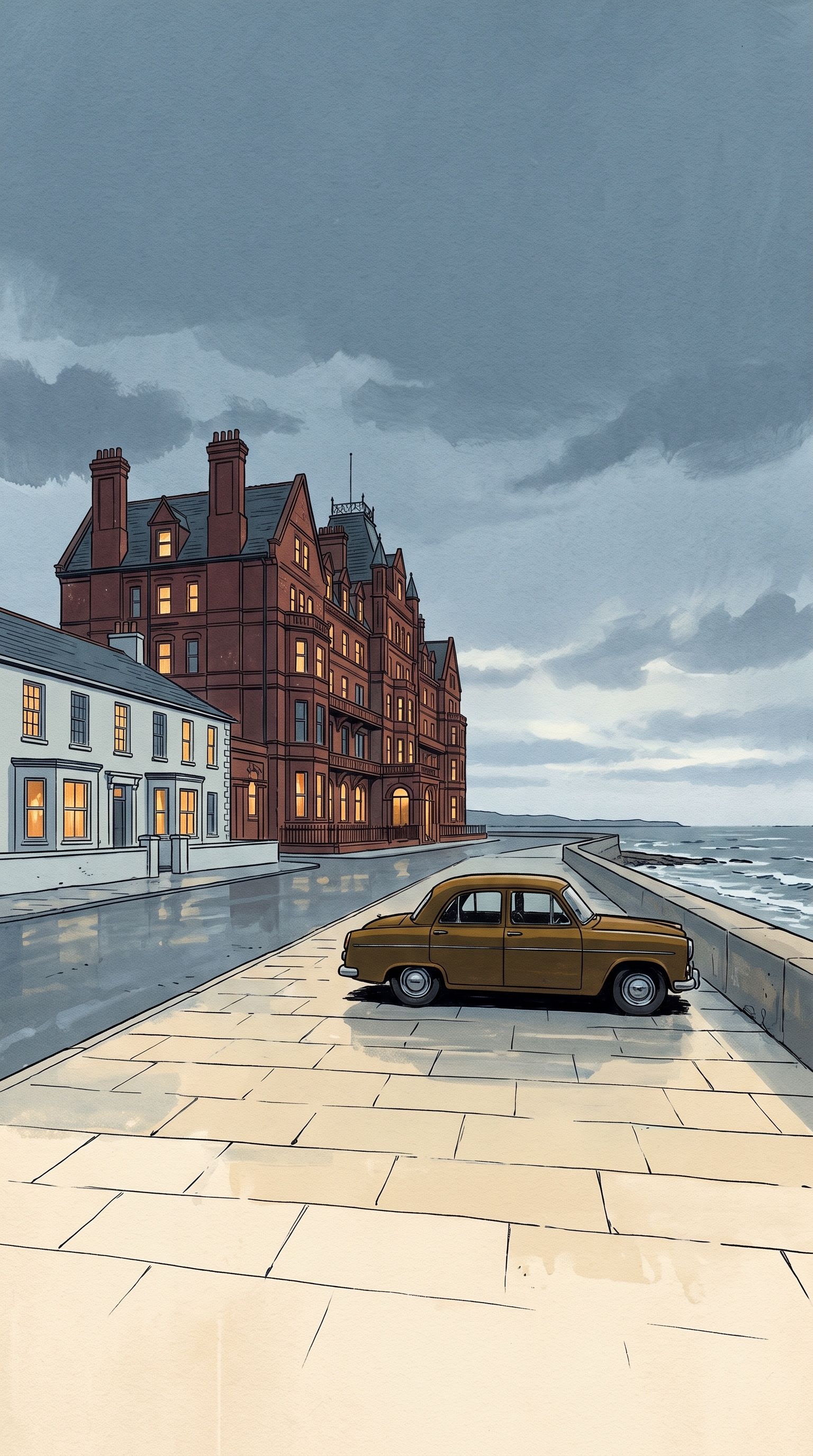 Painted setting: The Marine Grand Hotel, Seaholme, on the English coast.